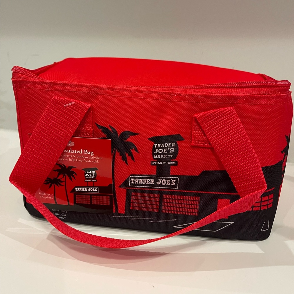 Trader joes mini insulated cooler bag tote red